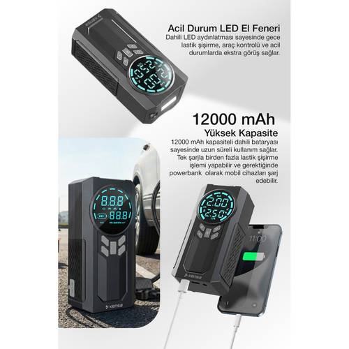 taşınabilir 12000 dijital hava kompresörü ve akü tavkiye jump starter powerbank