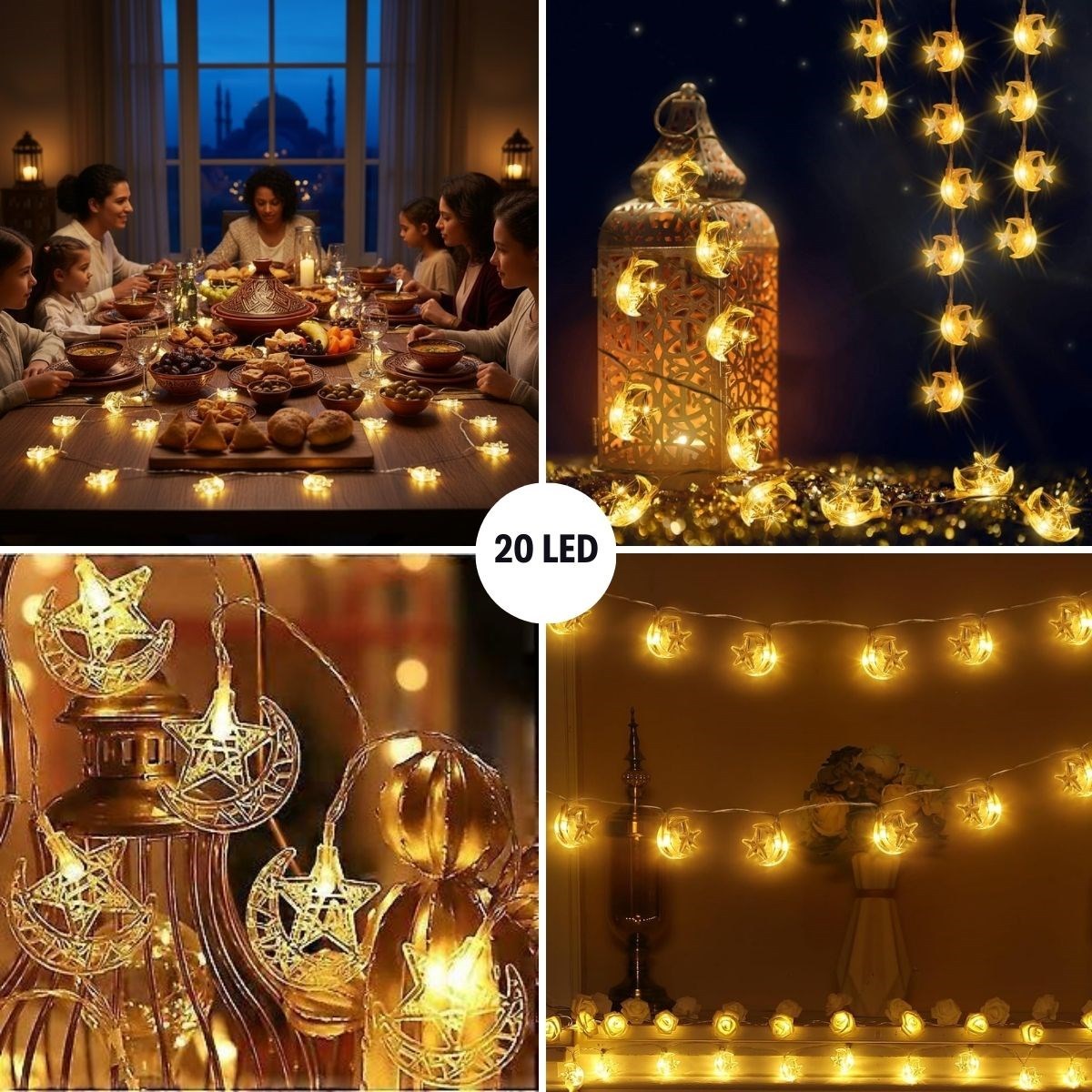 buffer® مصباح led usb على شكل هلال ونجمة بطول 3.5 متر – 20 led لتزيين رمضان وإضاءة جوية تفاصيل المنتج 4
