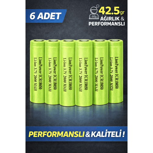 lion 6li icr18650 2000 mah 42 5gr charged battery