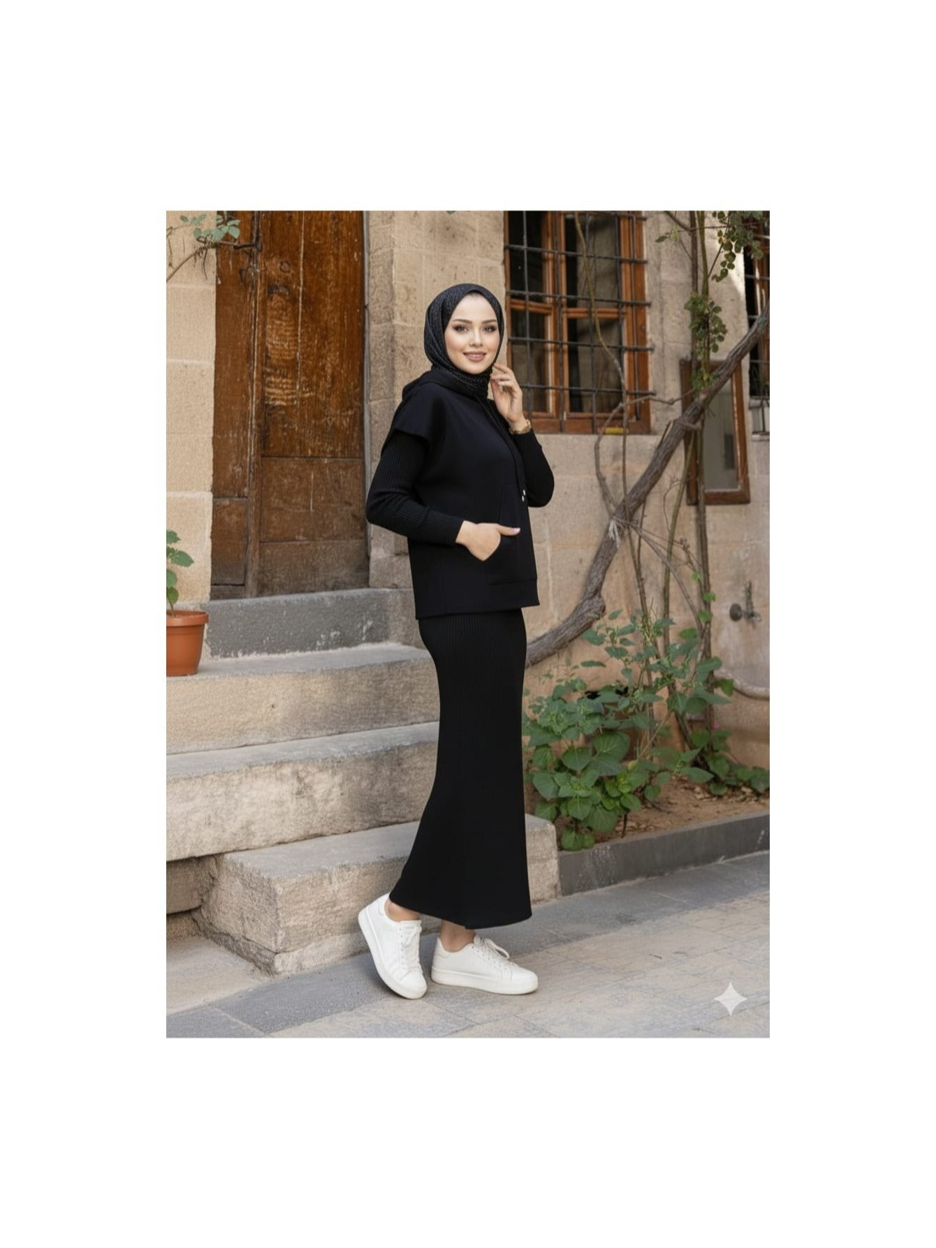 طقم سويت شيرت بجيوب وقبعة من sayzen - سترة 2 قطعة تفاصيل المنتج 0