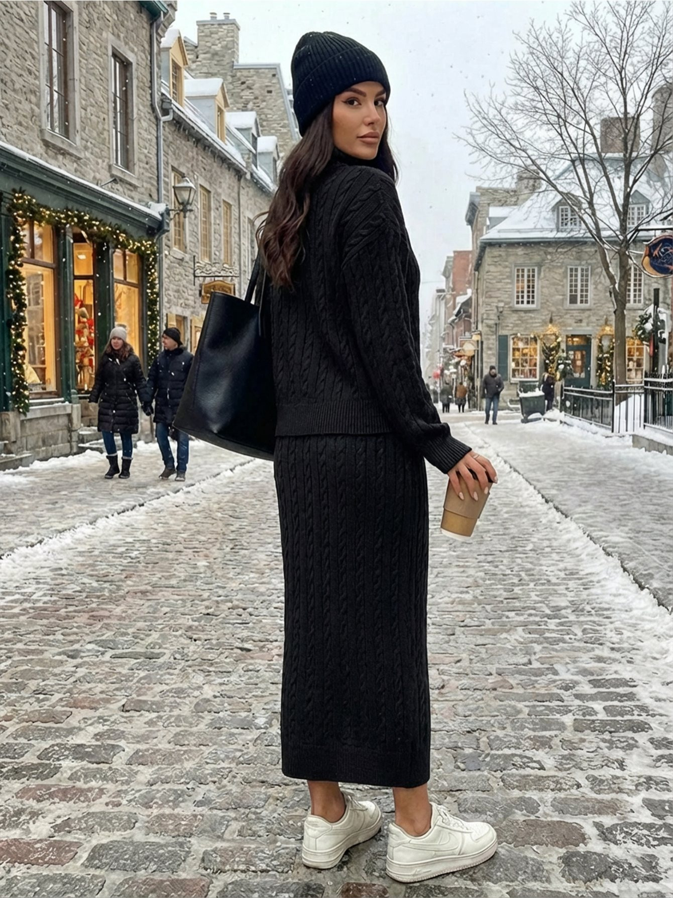 sayzen fisherman sweater with braided hair - 2pcs skirt set تفاصيل المنتج 3