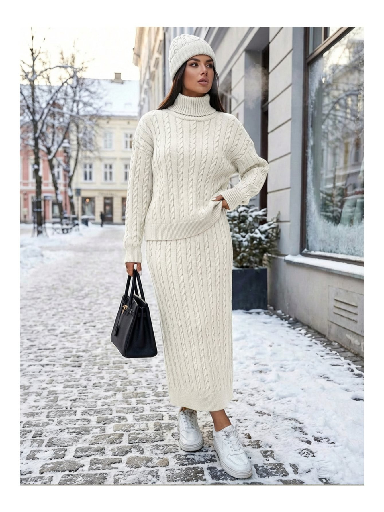 sayzen fisherman sweater with braided hair - 2pcs skirt set تفاصيل المنتج 4