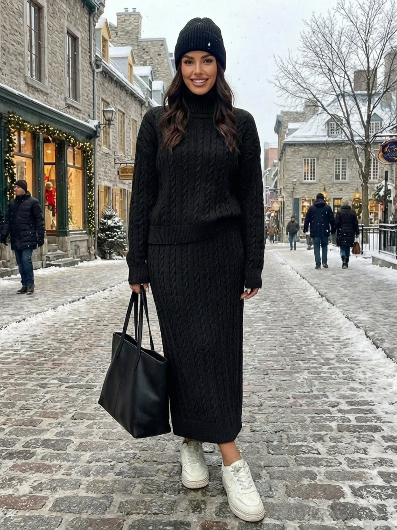 sayzen fisherman sweater with braided hair - 2pcs skirt set تفاصيل المنتج 2