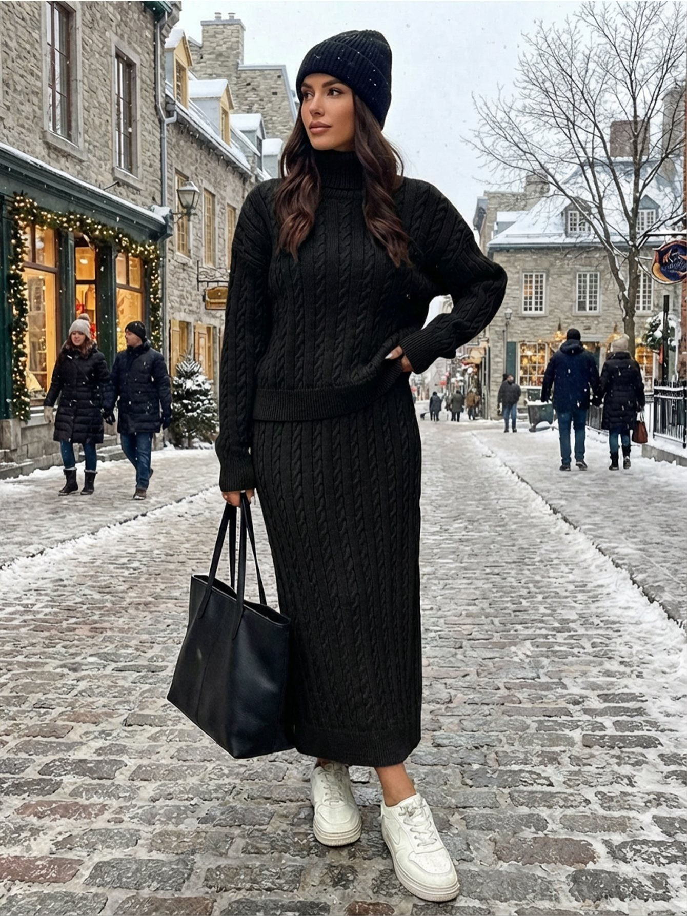sayzen fisherman sweater with braided hair - 2pcs skirt set تفاصيل المنتج 0