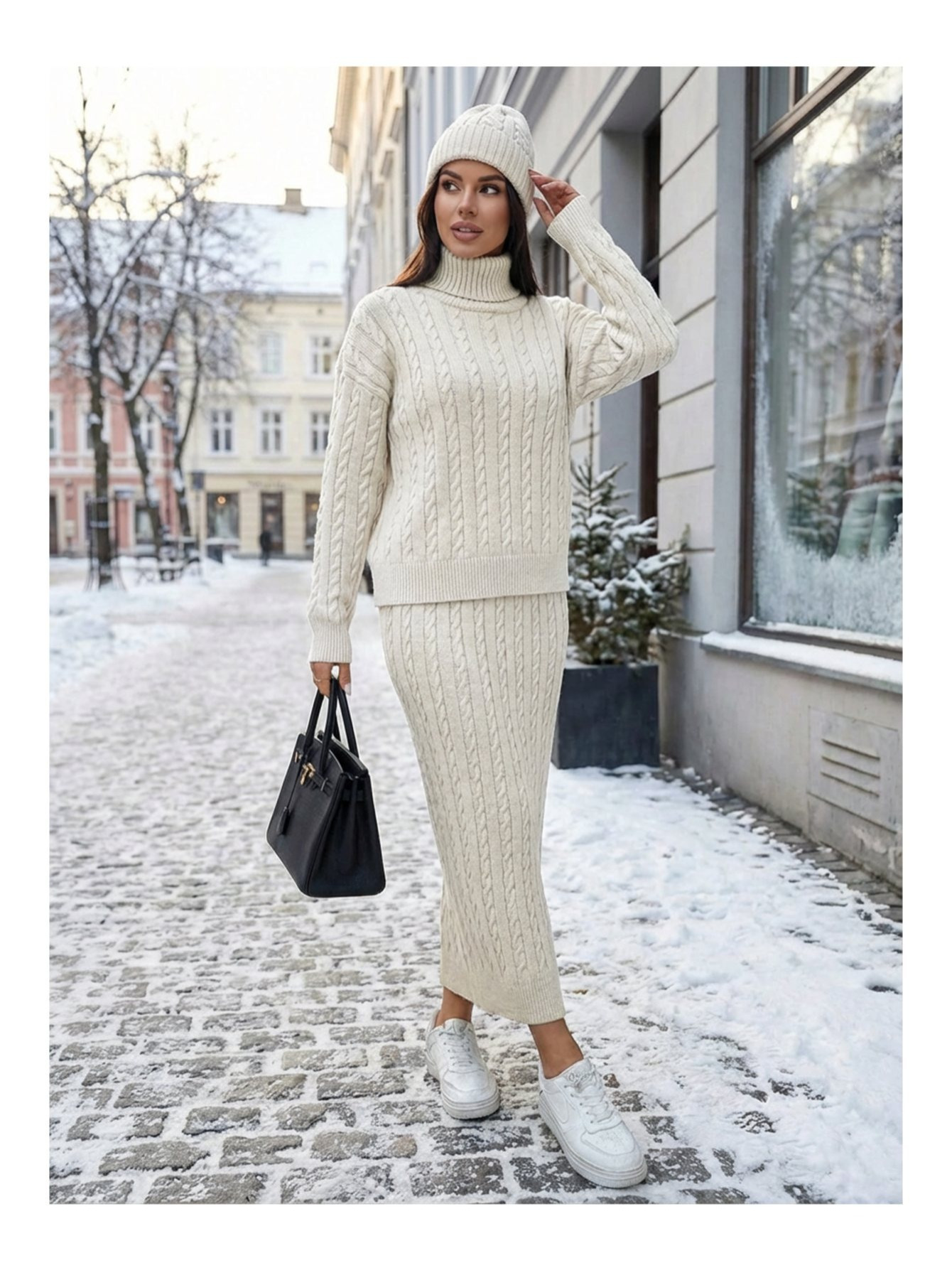 sayzen fisherman sweater with braided hair - 2pcs skirt set تفاصيل المنتج 5