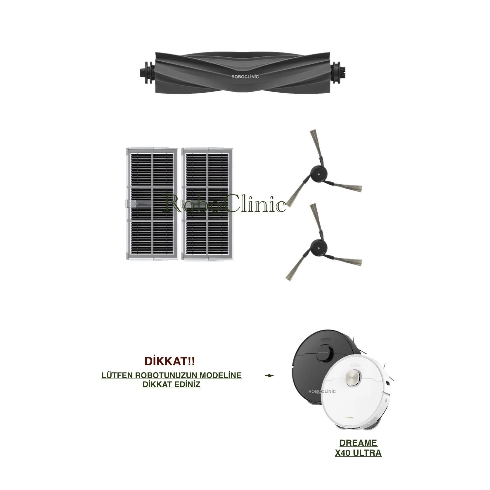   x40 ultra / l40 ultra yedek ana fırça, yan fırça, hepa filtre - 5 parça