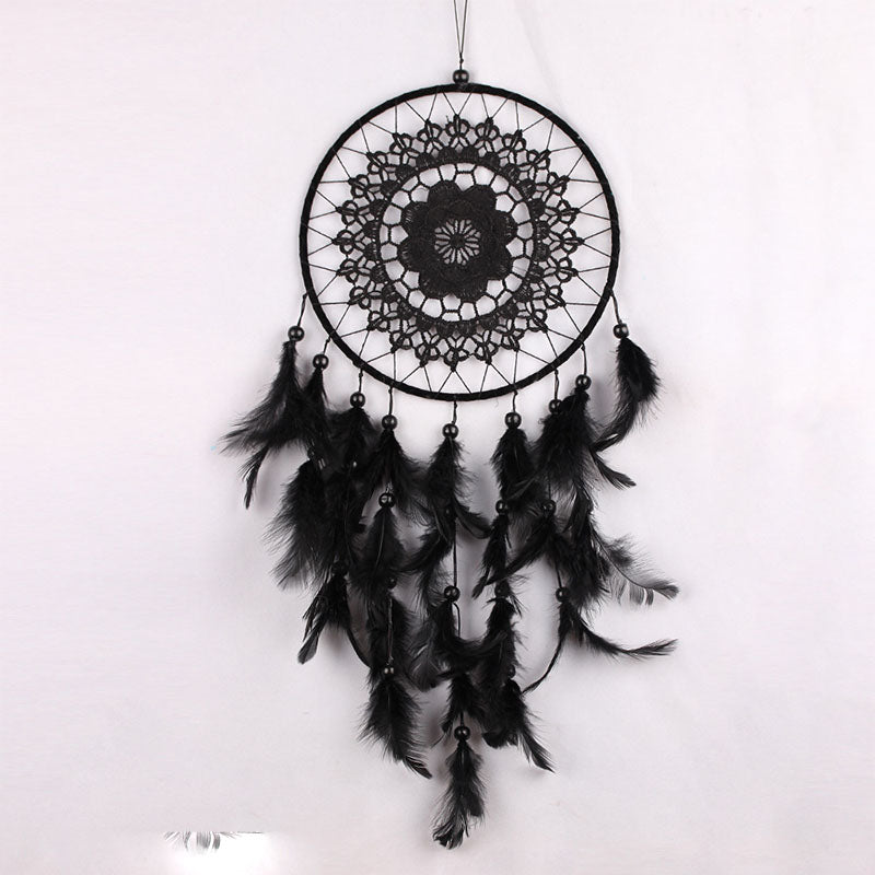 Işıklı Dantel Desenli Siyah El Yapımı Düş Kapanı Ev Bohem Duvar Süsü Dekorasyonu Dream Catcher