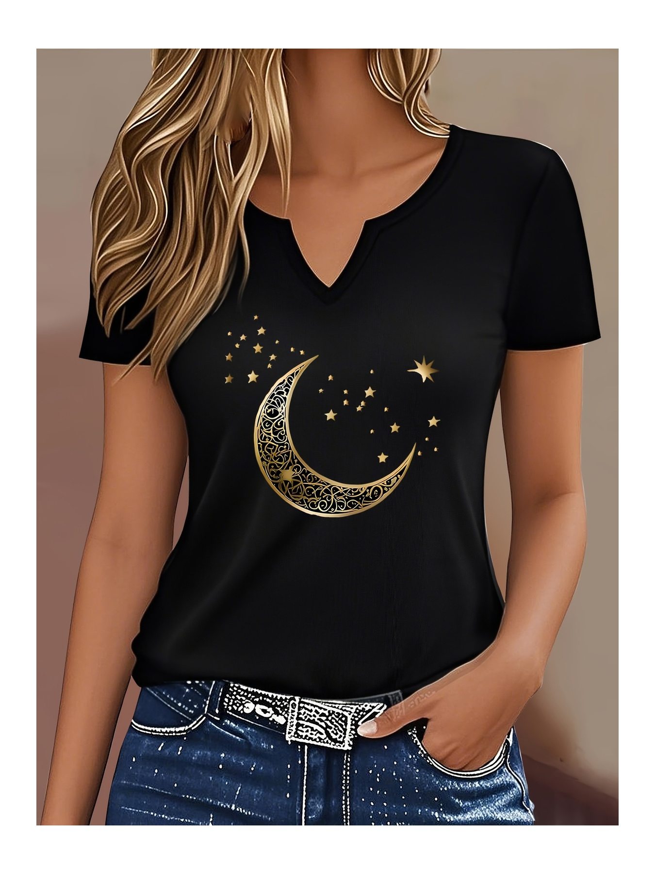 kadın mix baskılı yarım v-  kollu regular kalıp rahat t-shirt