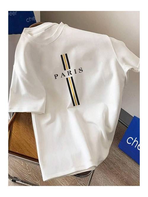 paris t shirt white oversize bicycle neck short sleeve t shirt