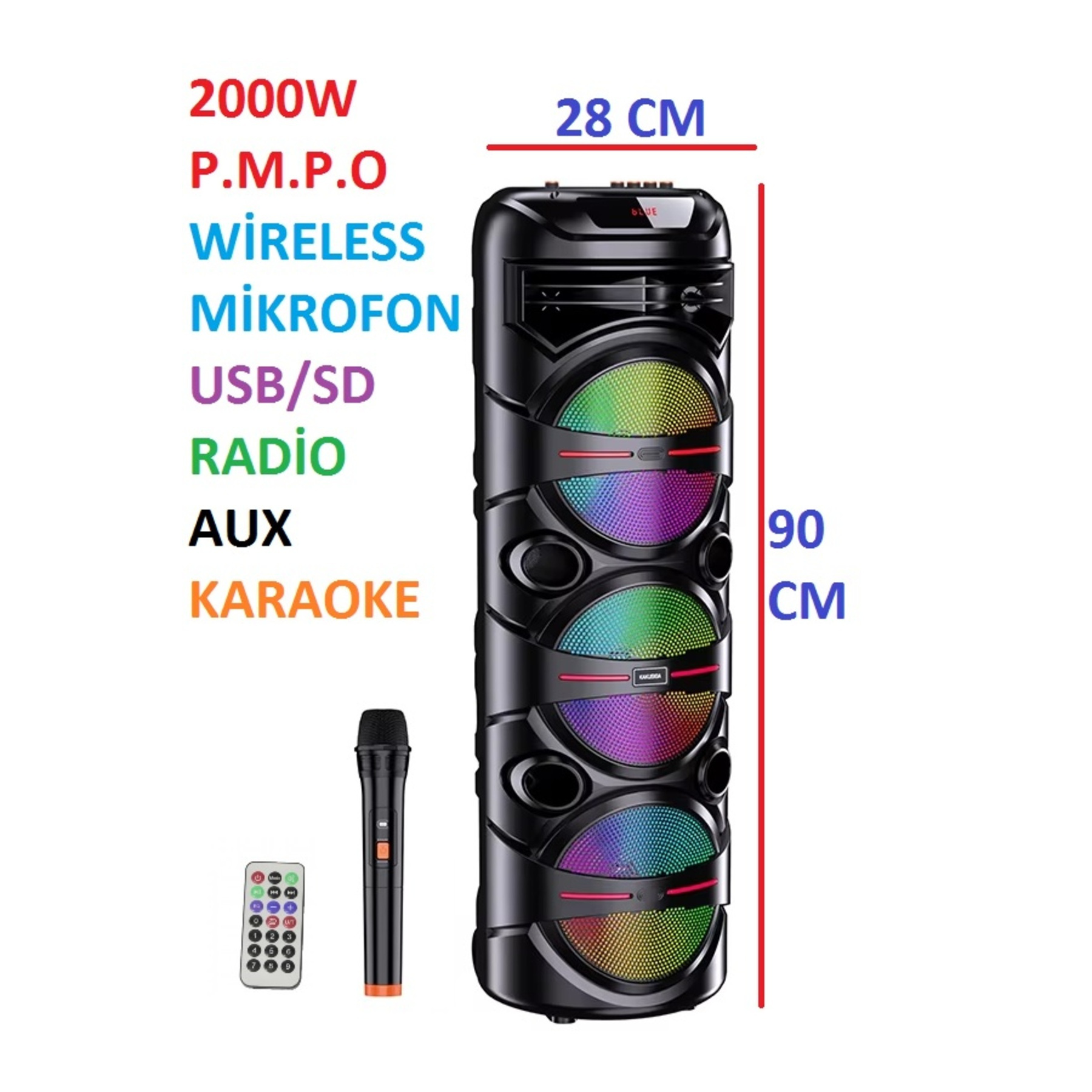 3x8 i̇nç büyük boy tekerlekli̇ bluetooth speaker şarjli kablosuz  fonlu hoparlör