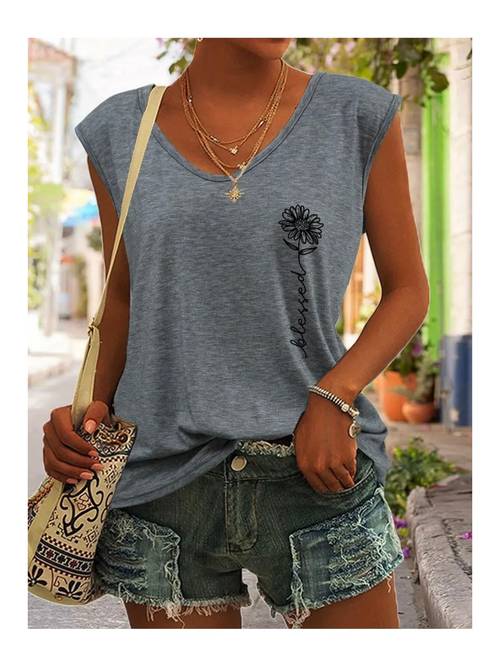 blessed printed floral oversized sleeveless womens t shirt