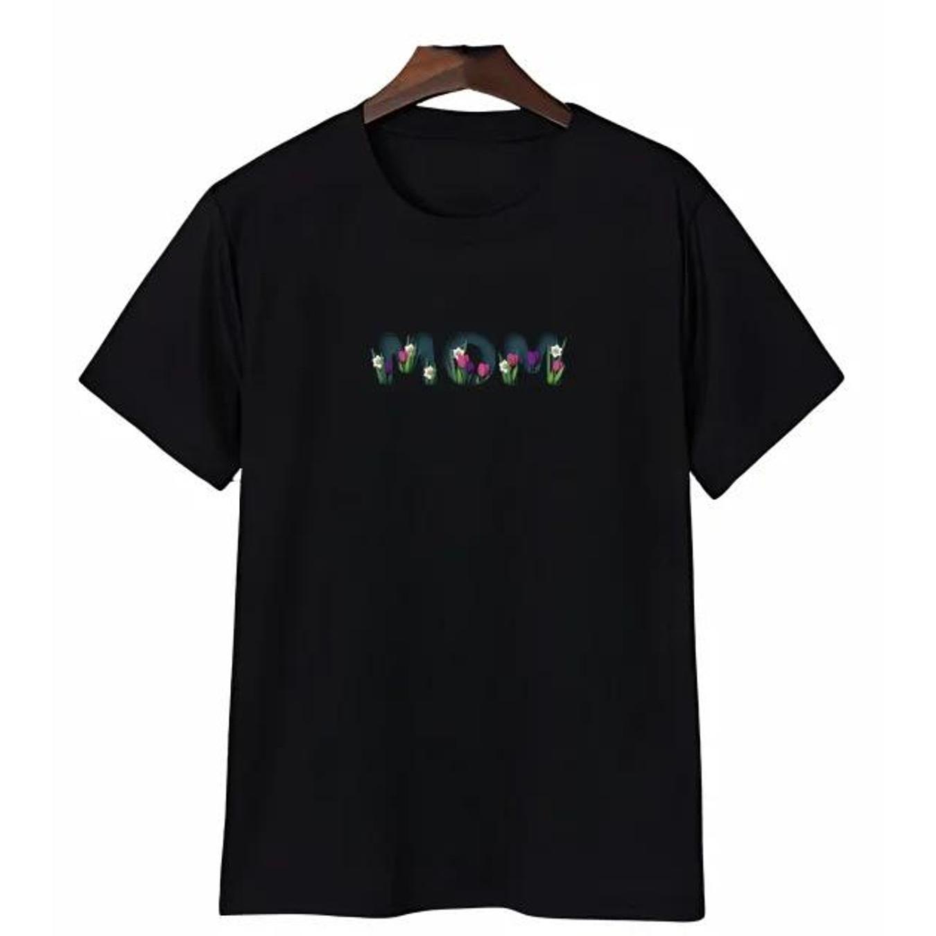 Anneler Günü Mom Çiçek Temalı Baskılı Oversize Bisiklet Yaka T-shirt - Siyah: retailer-supplied image