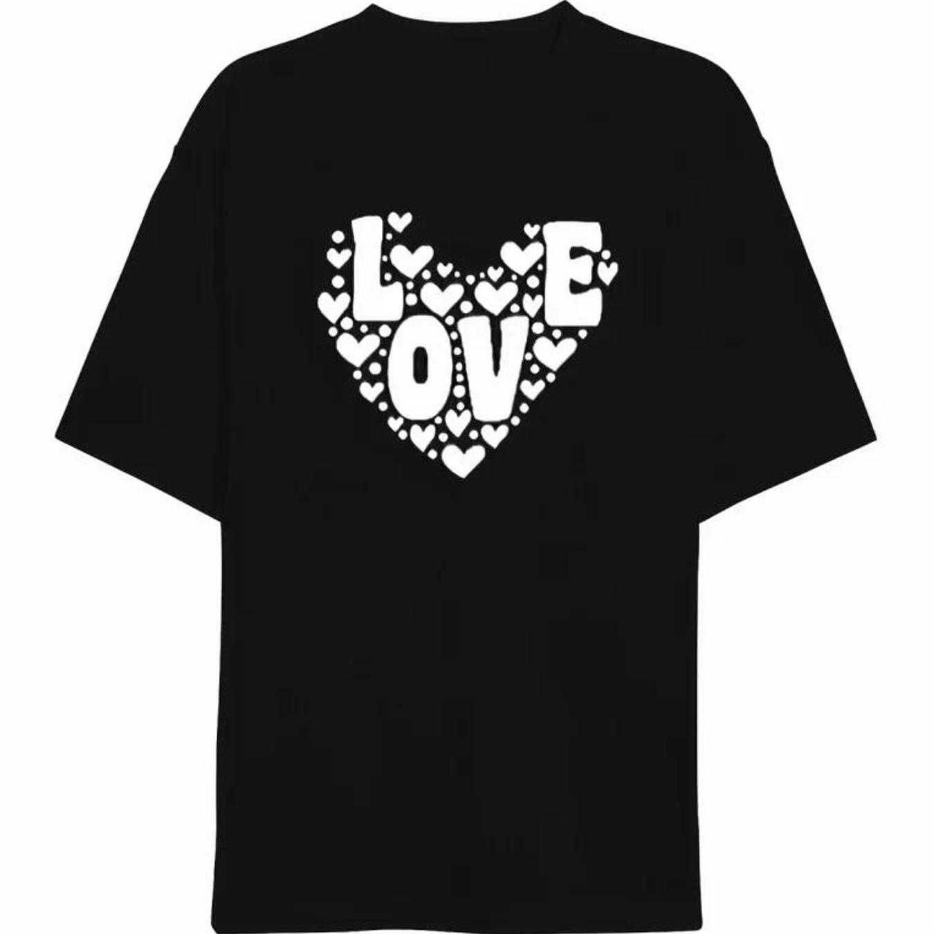 14 Şubat Sevgililer Günü Love Kalp Baskılı Oversize Bisiklet Yaka T-shirt - Siyah: retailer-supplied image