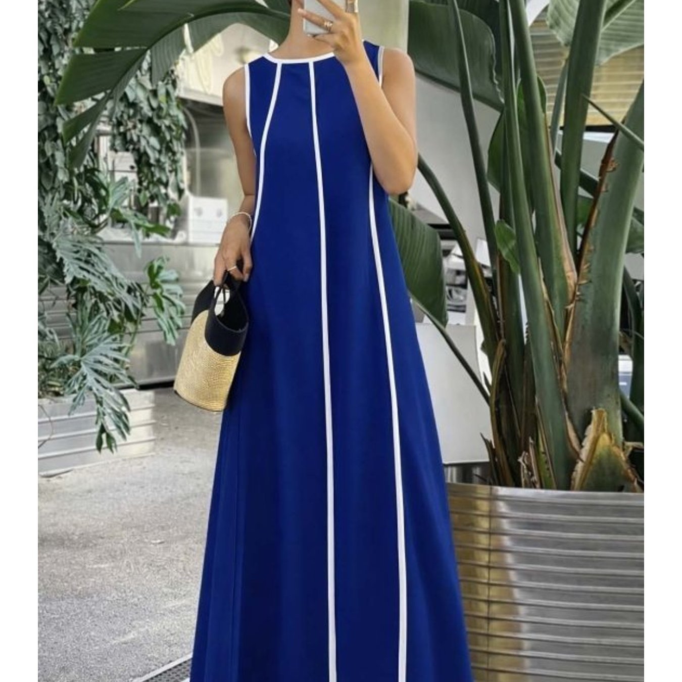 Kadın Omuzlardan Açık Yaka Ince şerit Detaylı Uzun Elbise: retailer-supplied image