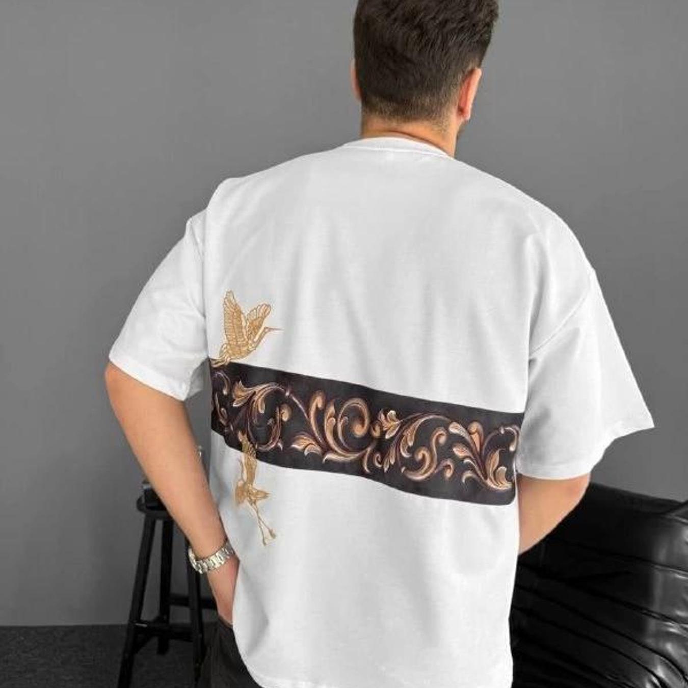 Ön Ve Arka Baskılı Oversize Bisiklet Yaka T-shirt - Beyaz: retailer-supplied image
