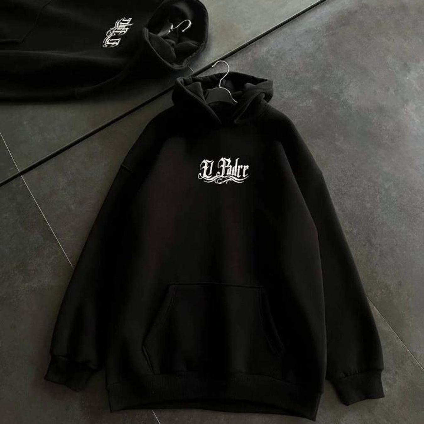 Üç İplik Penye Uzun Kol Kapşonlu Baskılı SweatShirt - Siyah: retailer-supplied image