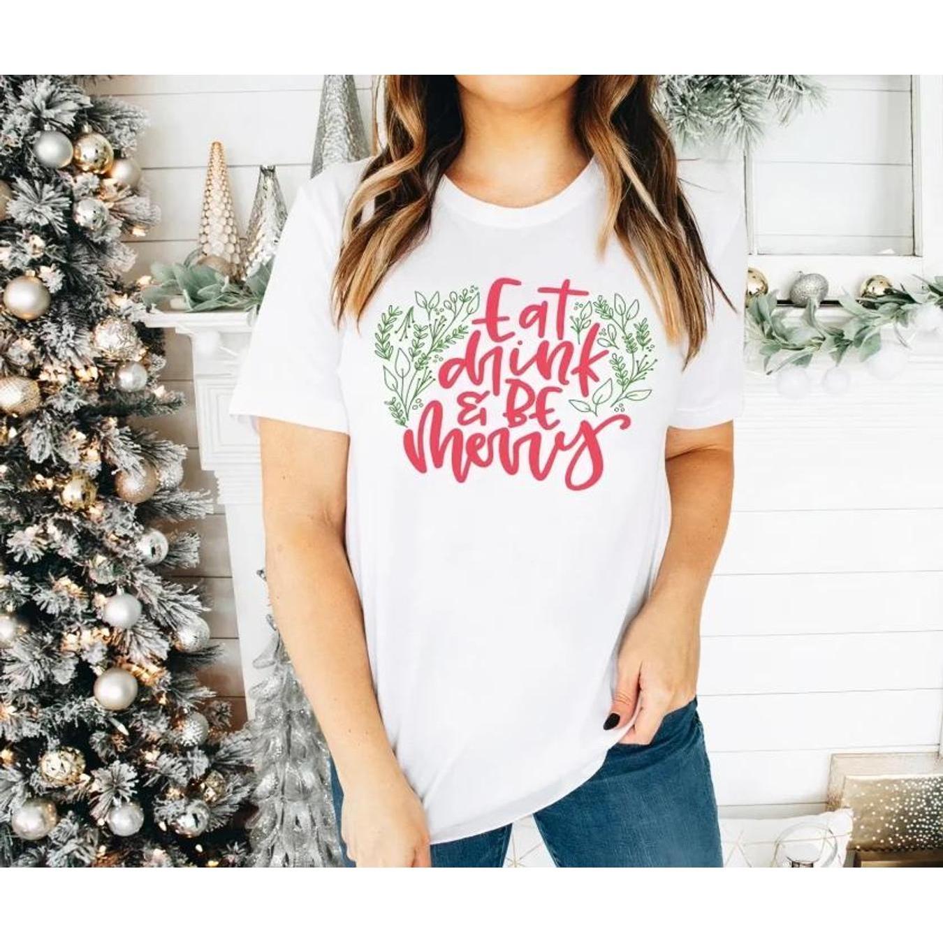 Yılbaşı Noel Baskılı Kısa Kollu Oversize Bisiklet Yaka T-shirt - Beyaz: retailer-supplied image